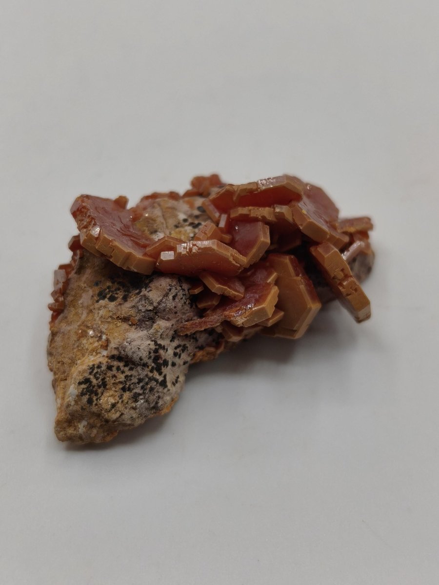 Vanadinit Kristallstufe – Rot-orange hexagonale Kristalle auf Matrix | Mineral Sammlerstufe Kristall Stufe Rarität Unikat Geschenk Marokko - Art of Nature Berlin