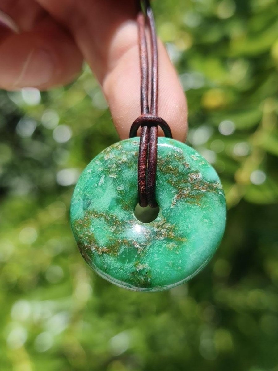 Variscit 30mm Edelstein Kette Donut Pi Scheibe rund Heilstein grün Natur Rarität Geschenk Mann Frau Er Sie Freund Bruder Glück Anhänger - Art of Nature Berlin