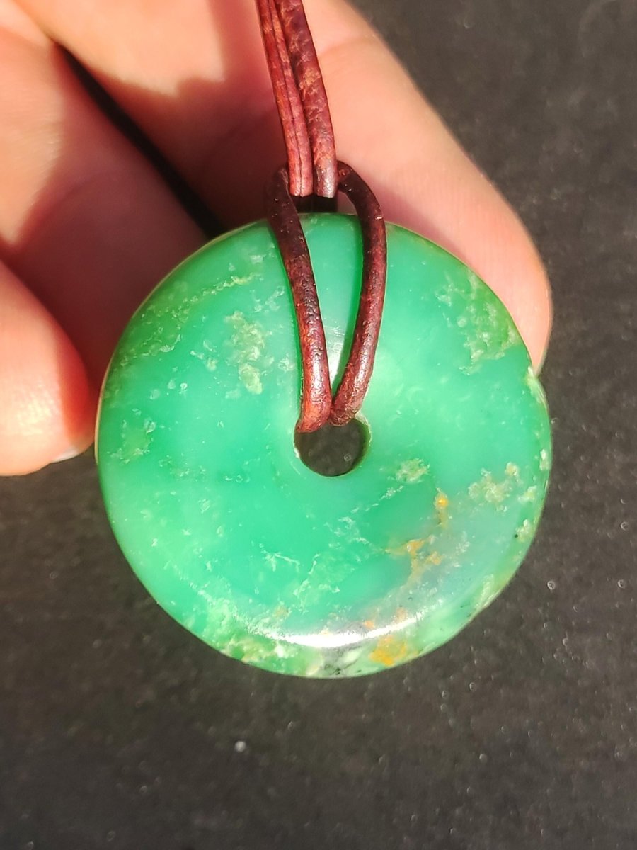 Variscit 30mm Edelstein Kette Donut Pi Scheibe rund Heilstein grün Natur Rarität Geschenk Mann Frau Er Sie Freund Bruder Glück Anhänger - Art of Nature Berlin