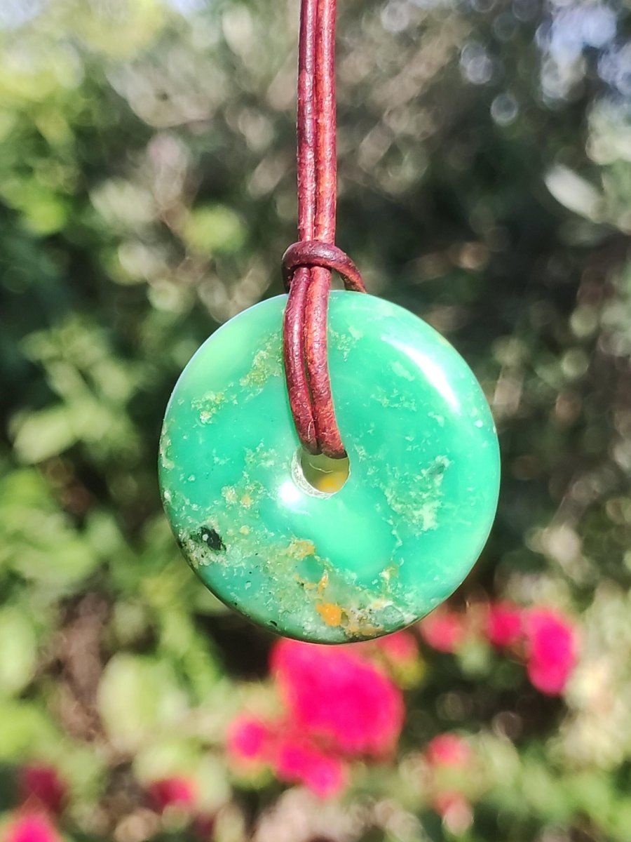 Variscit 30mm Edelstein Kette Donut Pi Scheibe rund Heilstein grün Natur Rarität Geschenk Mann Frau Er Sie Freund Bruder Glück Anhänger - Art of Nature Berlin