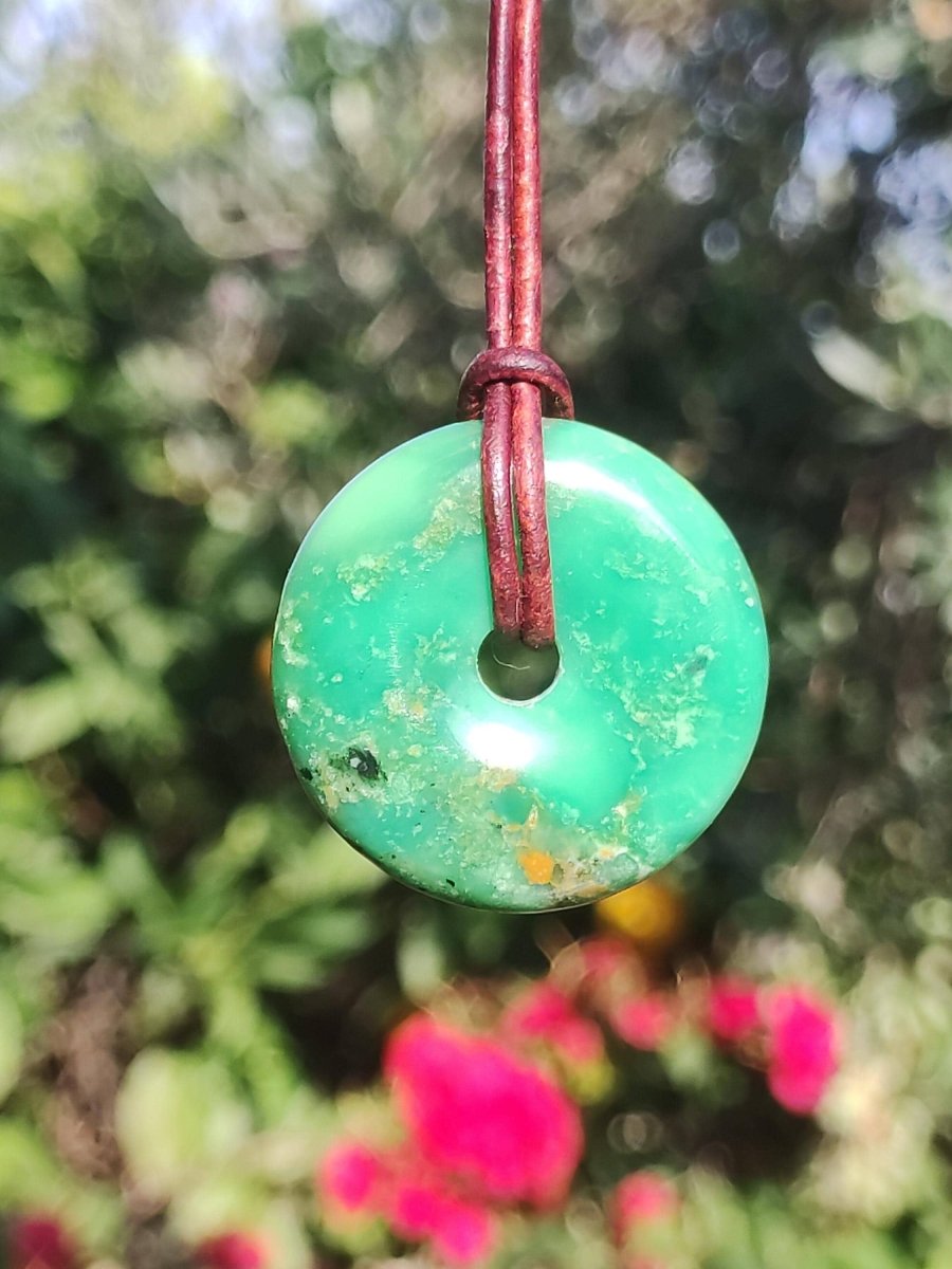 Variscit 30mm Edelstein Kette Donut Pi Scheibe rund Heilstein grün Natur Rarität Geschenk Mann Frau Er Sie Freund Bruder Glück Anhänger - Art of Nature Berlin