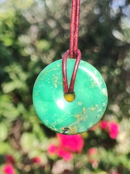 Variscit 30mm Edelstein Kette Donut Pi Scheibe rund Heilstein grün Natur Rarität Geschenk Mann Frau Er Sie Freund Bruder Glück Anhänger - Art of Nature Berlin