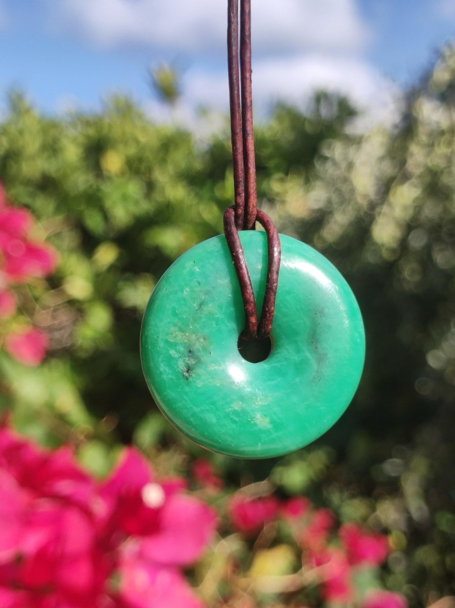 Variscit 30mm Edelstein Kette Donut Pi Scheibe rund Heilstein grün Natur Rarität Geschenk Mann Frau Er Sie Freund Bruder Glück Anhänger - Art of Nature Berlin