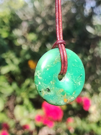 Variscit 30mm Edelstein Kette Donut Pi Scheibe rund Heilstein grün Natur Rarität Geschenk Mann Frau Er Sie Freund Bruder Glück Anhänger - Art of Nature Berlin