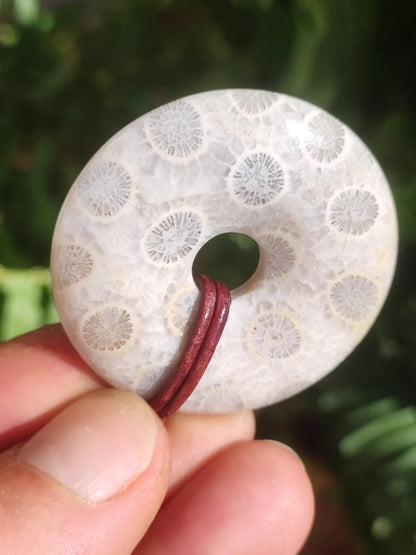 Versteinerte Koralle 40mm Edelstein Kette Donut Heilstein Natur braun beige Energie Rarität Schmuck Frau Mann Er Sie Bruder Geschenk Freund - Art of Nature Berlin