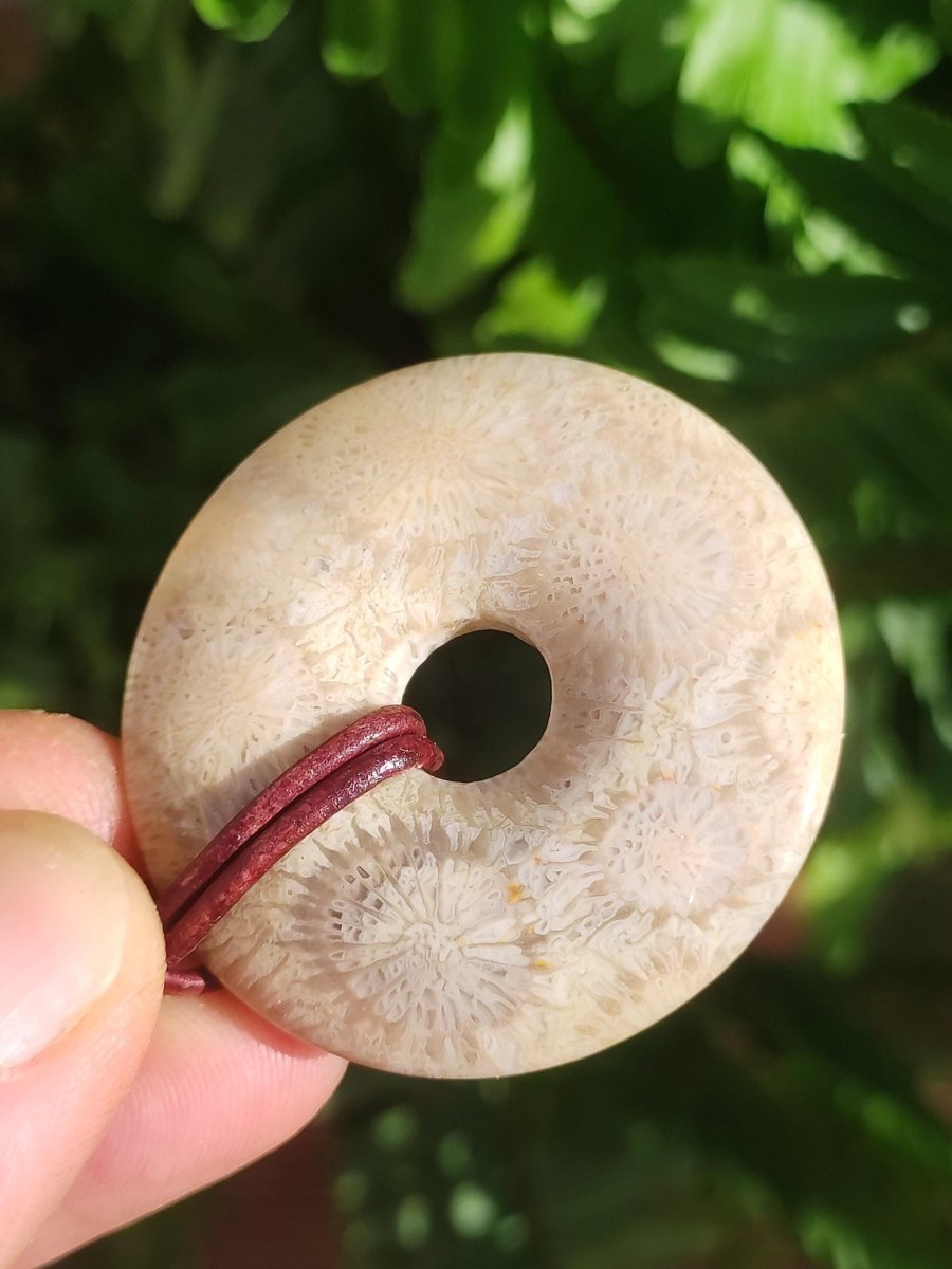 Versteinerte Koralle 40mm Edelstein Kette Donut Heilstein Natur braun beige Energie Rarität Schmuck Frau Mann Er Sie Bruder Geschenk Freund - Art of Nature Berlin