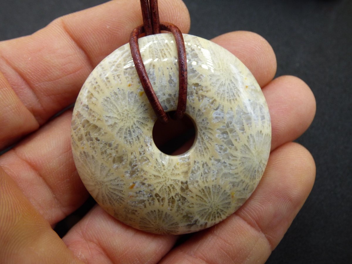 Versteinerte Koralle 40mm Edelstein Kette Heilstein Natur braun beige Energie Echt Rarität Schmuck Frau Mann Er Sie Bruder Geschenk Freundin - Art of Nature Berlin