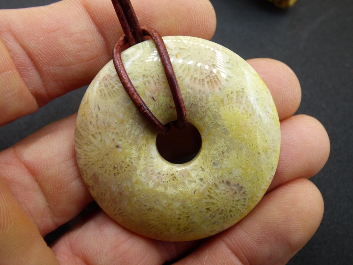 Versteinerte Koralle 40mm Edelstein Kette Heilstein Natur braun beige Energie Echt Rarität Schmuck Frau Mann Er Sie Bruder Geschenk Freundin - Art of Nature Berlin