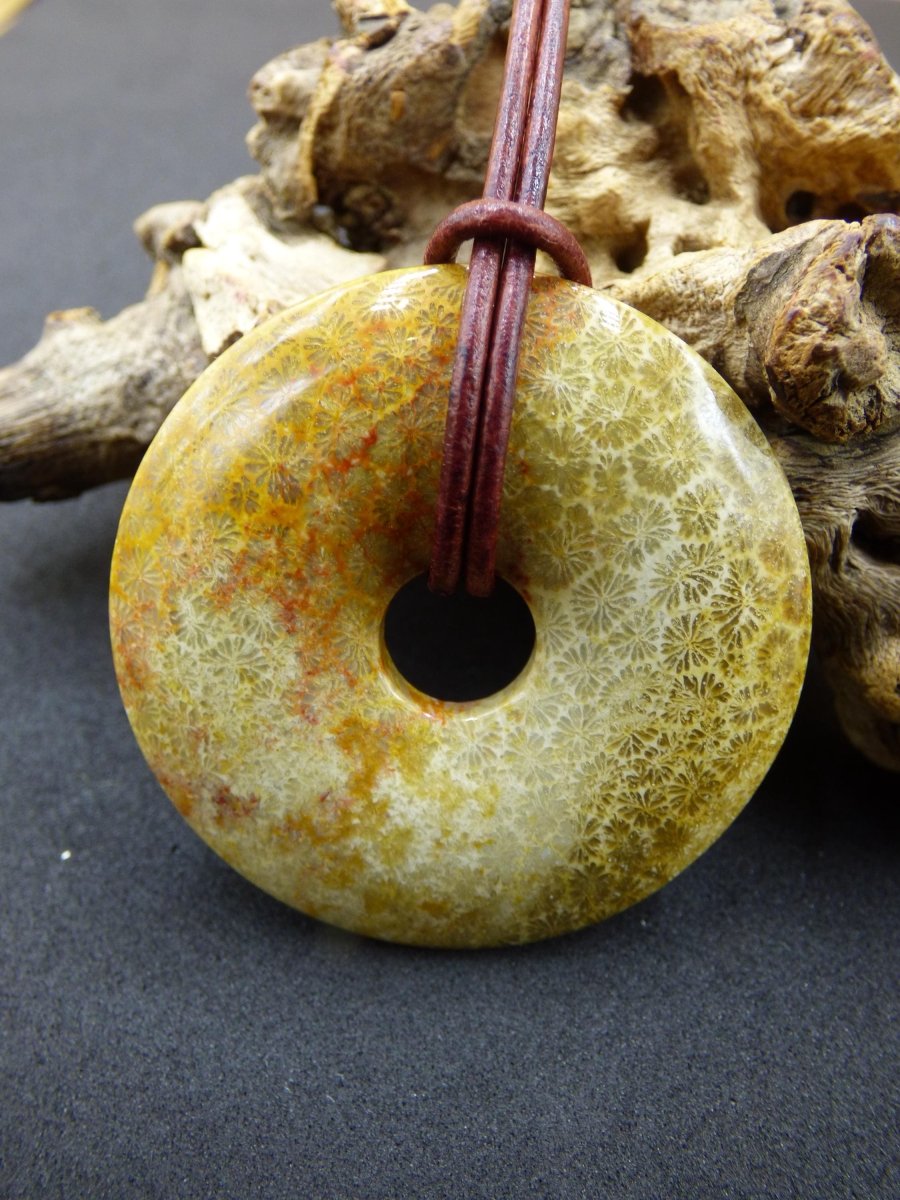 Versteinerte Koralle 40mm Edelstein Kette Heilstein Natur braun beige Energie Echt Rarität Schmuck Frau Mann Er Sie Bruder Geschenk Freundin - Art of Nature Berlin