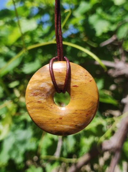 Versteinertes Holz - 40mm Donut Edelstein Kette Natur Rarität Heilstein Energie Kristall Anhänger Mann Frau Kind Geschenk Er Sie Freundin - Art of Nature Berlin