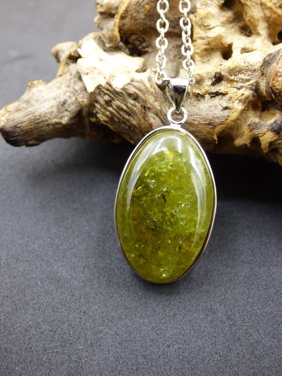 Vesuvianit grün AAA 925 Silber Edelstein Kette Natur Heilstein Kristall Rarität Anhänger Mann Frau Er Sie Geschenk Wunderschön Edel - Art of Nature Berlin