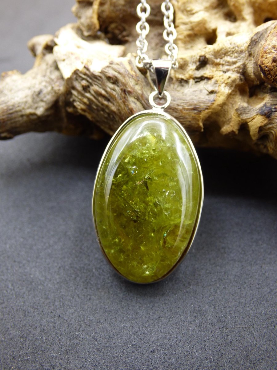 Vesuvianit grün AAA 925 Silber Edelstein Kette Natur Heilstein Kristall Rarität Anhänger Mann Frau Er Sie Geschenk Wunderschön Edel - Art of Nature Berlin