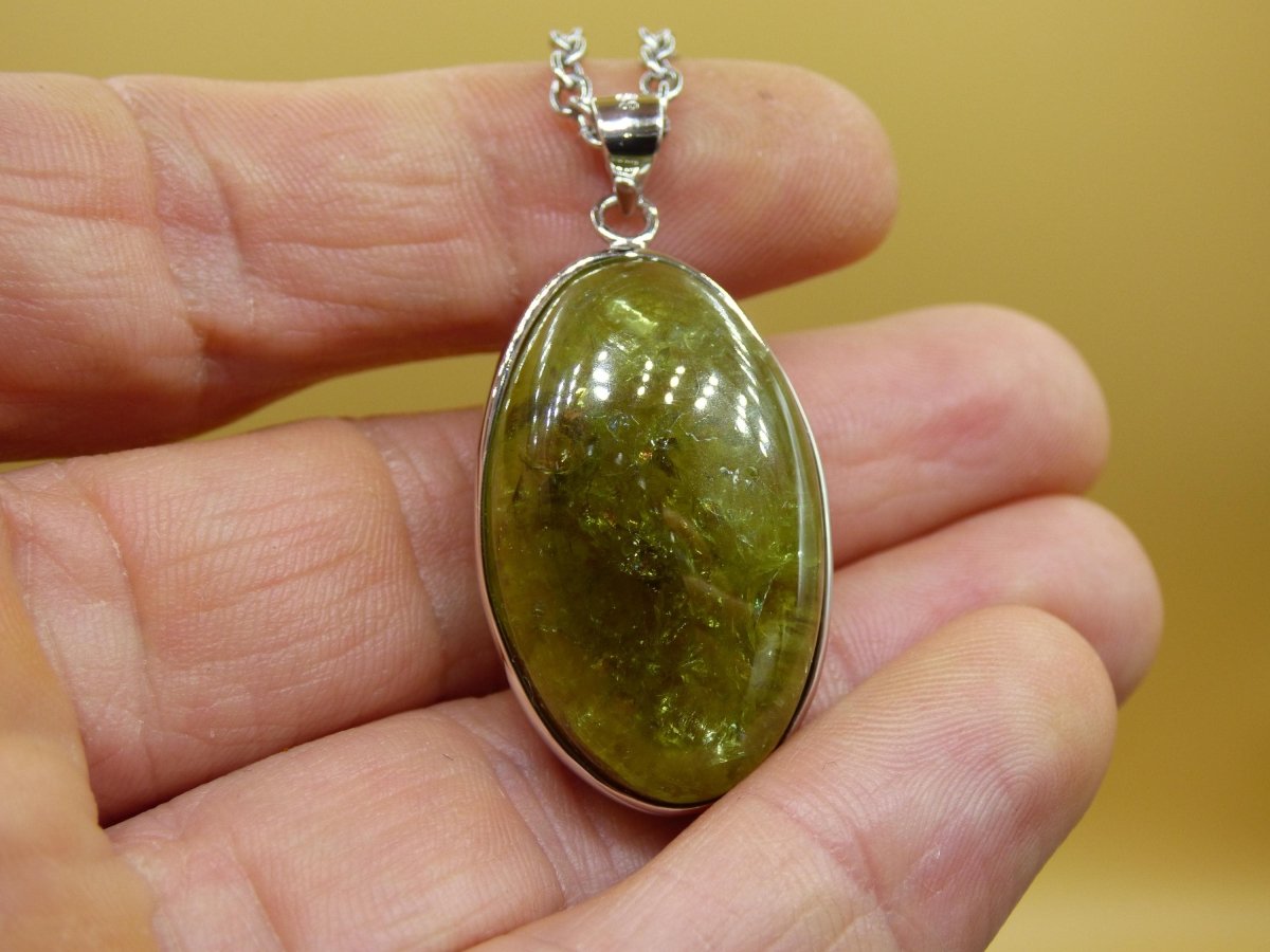 Vesuvianit grün AAA 925 Silber Edelstein Kette Natur Heilstein Kristall Rarität Anhänger Mann Frau Er Sie Geschenk Wunderschön Edel - Art of Nature Berlin