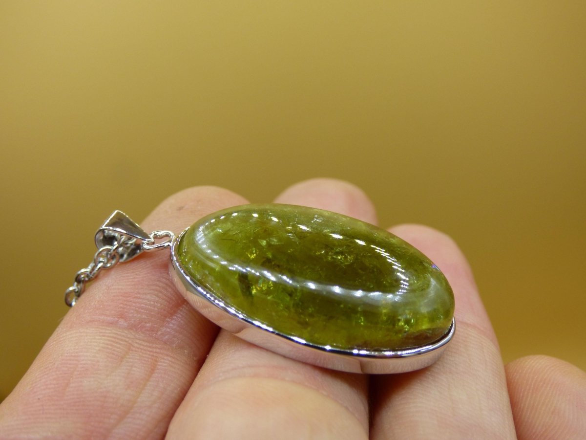 Vesuvianit grün AAA 925 Silber Edelstein Kette Natur Heilstein Kristall Rarität Anhänger Mann Frau Er Sie Geschenk Wunderschön Edel - Art of Nature Berlin