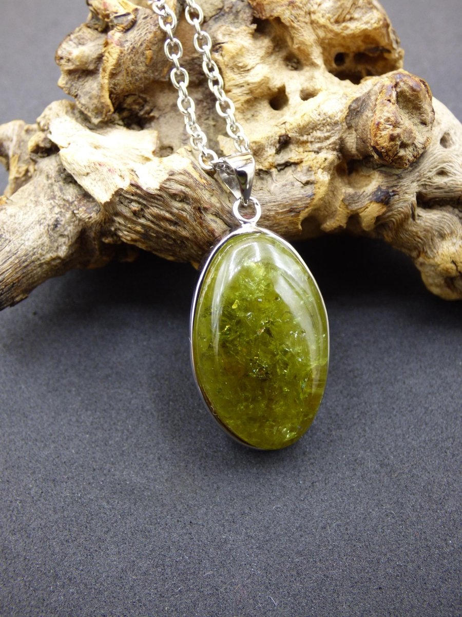 Vesuvianit grün AAA 925 Silber Edelstein Kette Natur Heilstein Kristall Rarität Anhänger Mann Frau Er Sie Geschenk Wunderschön Edel - Art of Nature Berlin
