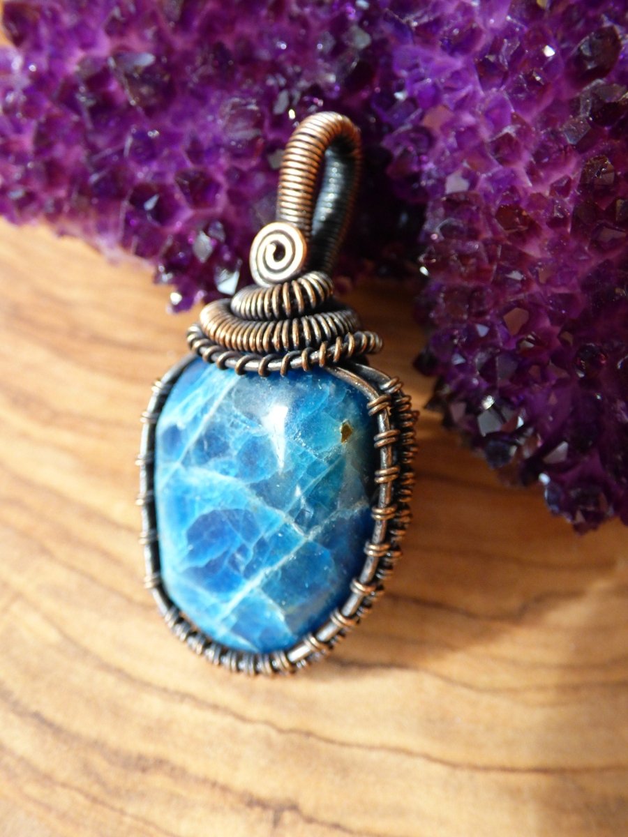 Video* Apatit *~ Wire ~* ~ blaue Edelstein Kette mit Kupferdraht ~HIPPIE ~GOA ~Boho ~Ethno ~Nature ~Heilstein ~Energy ~Chakra ~Spirale - Art of Nature Berlin