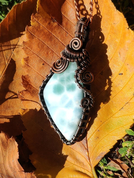 Video* Larimar / Atlantis Stone ~ Wire ~ Edelstein Kette mit Kupferdraht ~HIPPIE GOA Boho ~Ethno ~Nature ~Heilstein ~Energy ~Chakra ~Spirale - Art of Nature Berlin