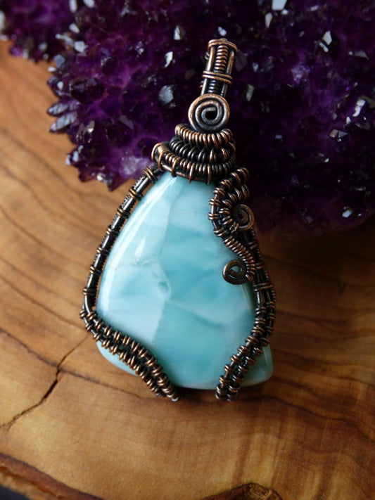 Video* Larimar / Atlantis Stone ~ Wire ~ Edelstein Kette mit Kupferdraht ~HIPPIE GOA Boho ~Ethno ~Nature ~Heilstein ~Energy ~Chakra ~Spirale - Art of Nature Berlin