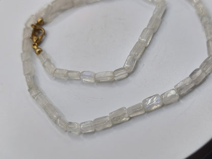 Vintage Mondstein Kette – besonderer Rechteck-Schliff – blauer Schimmer – 43 cm – 925 Silber vergoldet Geschenk Heilstein Rarität Kristall - Art of Nature Berlin