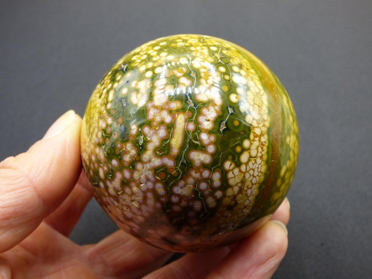 XL 8 Adern Ocean Jaspis Orbicular gelb - Edelstein Kugel Natur Heilstein Deko Kristall Geschenk Er Sie Mann Frau Haus Wohnung Energie Selten - Art of Nature Berlin