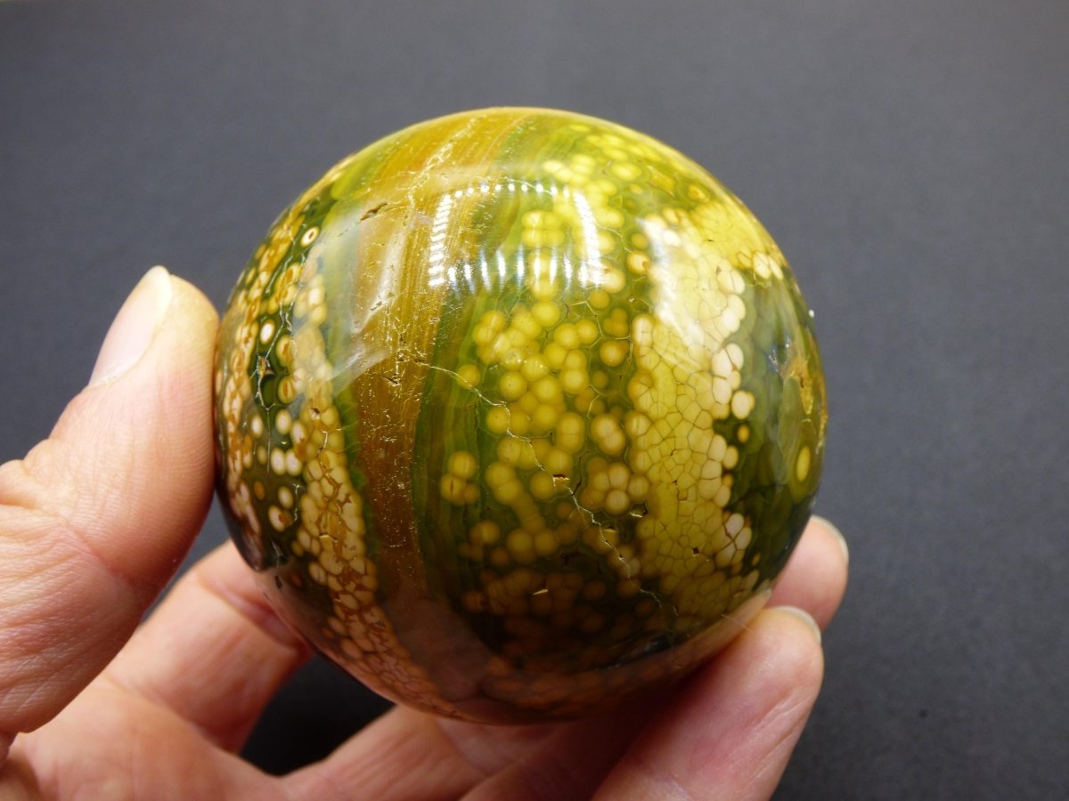 XL 8 Adern Ocean Jaspis Orbicular gelb - Edelstein Kugel Natur Heilstein Deko Kristall Geschenk Er Sie Mann Frau Haus Wohnung Energie Selten - Art of Nature Berlin