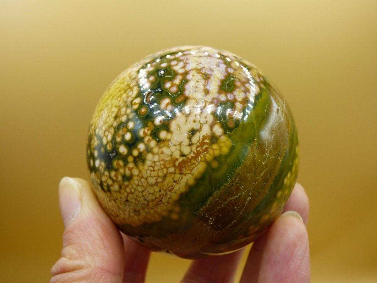 XL 8 Adern Ocean Jaspis Orbicular gelb - Edelstein Kugel Natur Heilstein Deko Kristall Geschenk Er Sie Mann Frau Haus Wohnung Energie Selten - Art of Nature Berlin