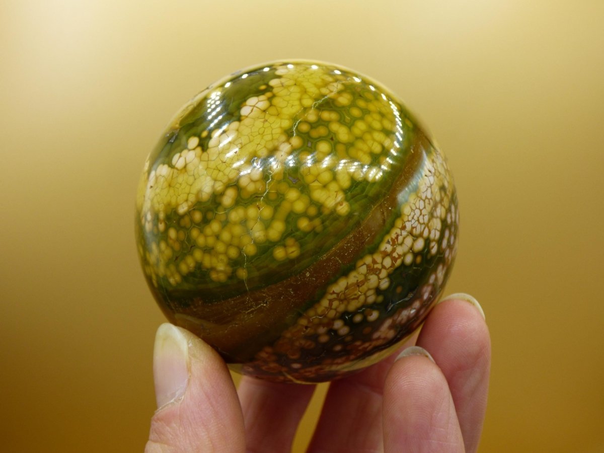 XL 8 Adern Ocean Jaspis Orbicular gelb - Edelstein Kugel Natur Heilstein Deko Kristall Geschenk Er Sie Mann Frau Haus Wohnung Energie Selten - Art of Nature Berlin