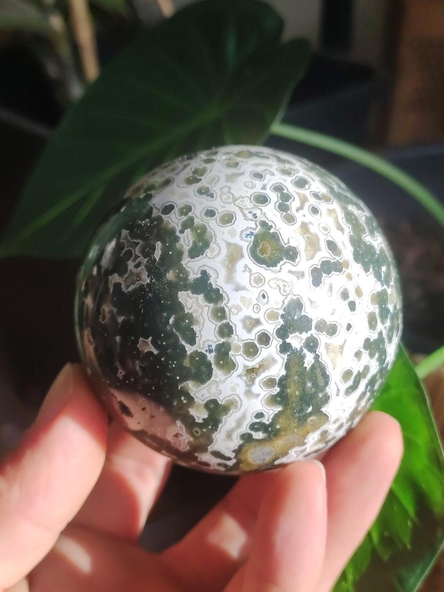 XL 8 Adern Ocean Jaspis Orbicular grün - Edelstein Kugel Natur Heilstein Deko Kristall Geschenk Er Sie Mann Frau Haus Wohnung Energie Selten - Art of Nature Berlin