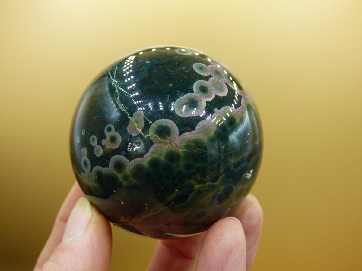 XL 8 Adern Ocean Jaspis Orbicular grün - Edelstein Kugel Natur Heilstein Deko Kristall Geschenk Er Sie Mann Frau Haus Wohnung Energie Selten - Art of Nature Berlin