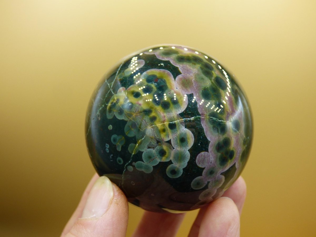 XL 8 Adern Ocean Jaspis Orbicular grün - Edelstein Kugel Natur Heilstein Deko Kristall Geschenk Er Sie Mann Frau Haus Wohnung Energie Selten - Art of Nature Berlin