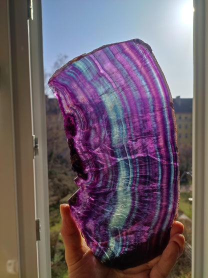 XL Fluorit Regenbogen Edelstein Scheibe Deko Kristall Fensterbank Haus Deko Sonne Wohnen Energie Heilstein Geschenk Sie Bunt Natur Rarität - Art of Nature Berlin