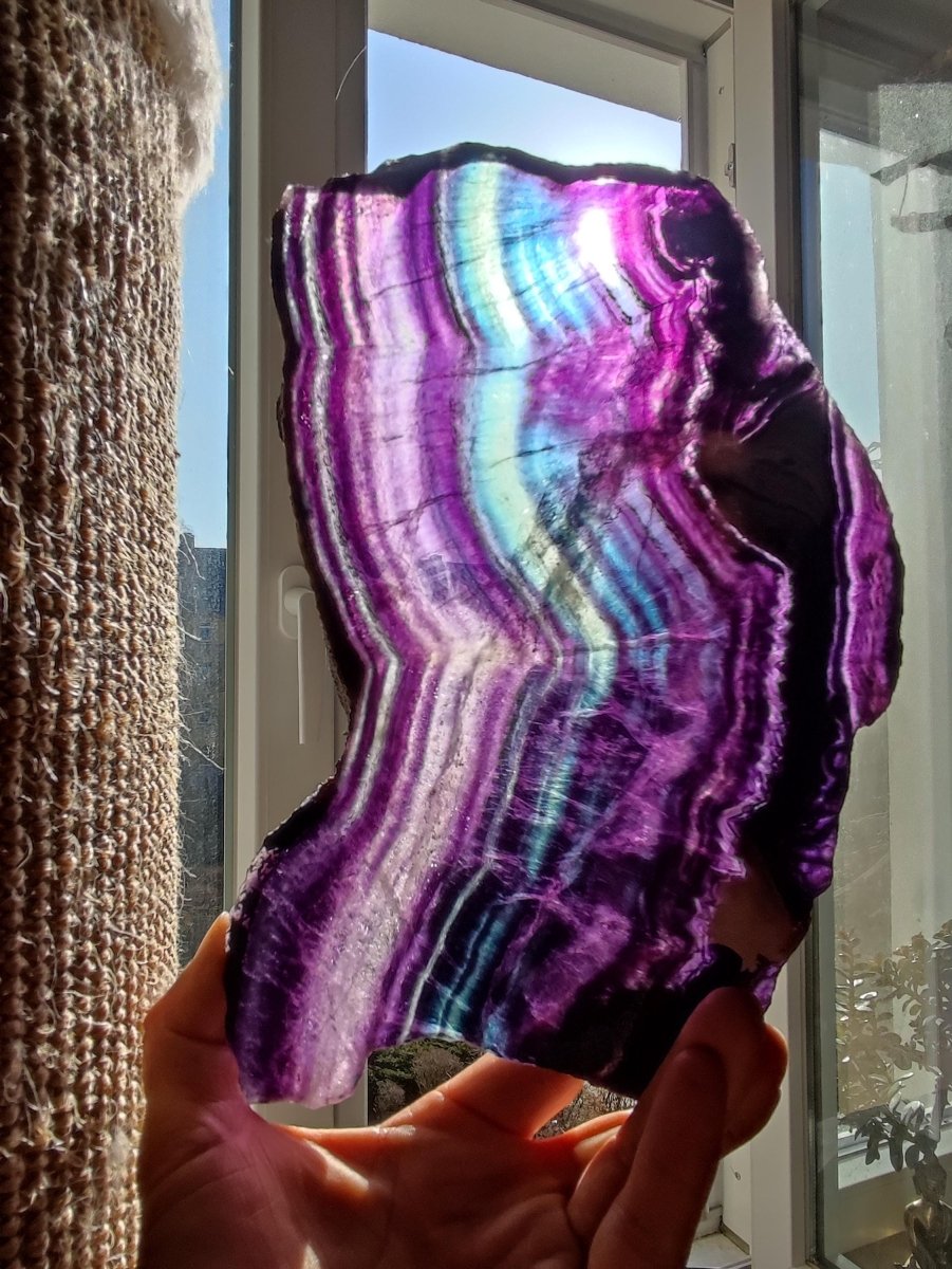 XL Fluorit Regenbogen Edelstein Scheibe Deko Kristall Fensterbank Haus Deko Sonne Wohnen Energie Heilstein Geschenk Sie Bunt Natur Rarität - Art of Nature Berlin