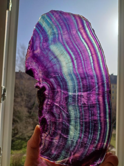 XL Fluorit Regenbogen Edelstein Scheibe Deko Kristall Fensterbank Haus Deko Sonne Wohnen Energie Heilstein Geschenk Sie Bunt Natur Rarität - Art of Nature Berlin