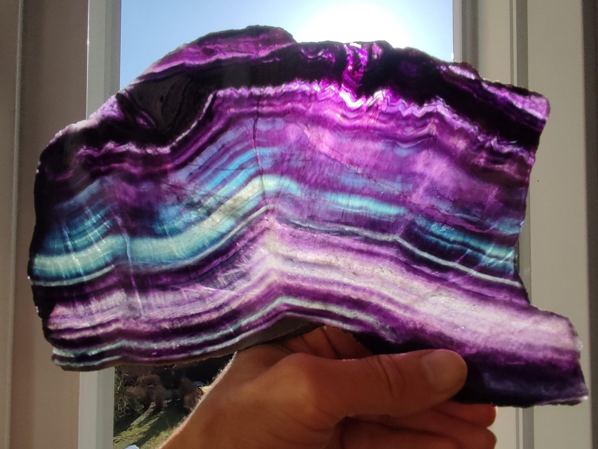 XL Fluorit Regenbogen Edelstein Scheibe Deko Kristall Fensterbank Haus Deko Sonne Wohnen Energie Heilstein Geschenk Sie Bunt Natur Rarität - Art of Nature Berlin