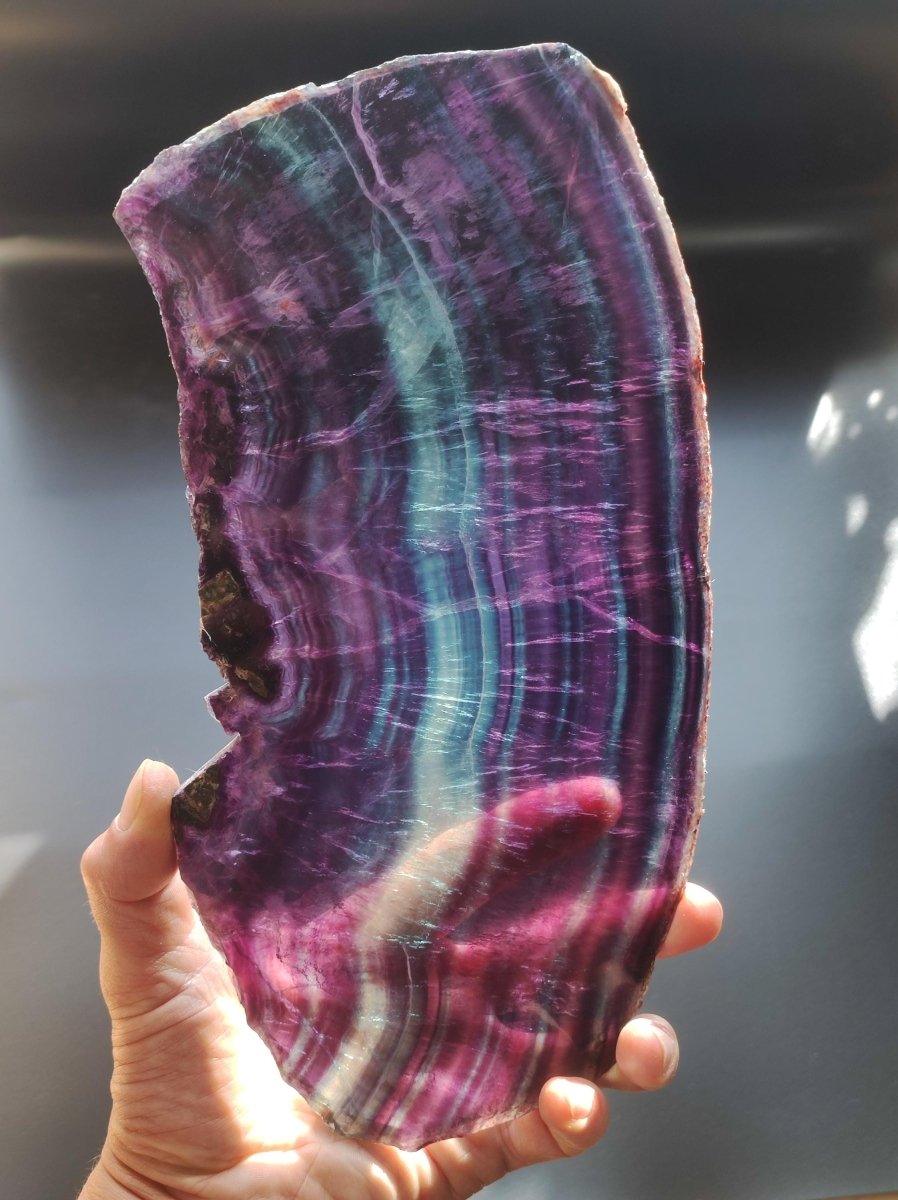 XL Fluorit Regenbogen Edelstein Scheibe Deko Kristall Fensterbank Haus Deko Sonne Wohnen Energie Heilstein Geschenk Sie Bunt Natur Rarität - Art of Nature Berlin