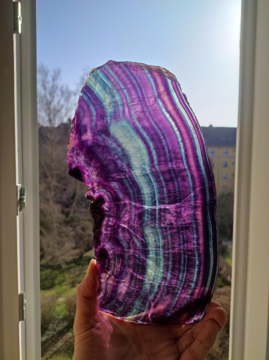 XL Fluorit Regenbogen Edelstein Scheibe Deko Kristall Fensterbank Haus Deko Sonne Wohnen Energie Heilstein Geschenk Sie Bunt Natur Rarität - Art of Nature Berlin