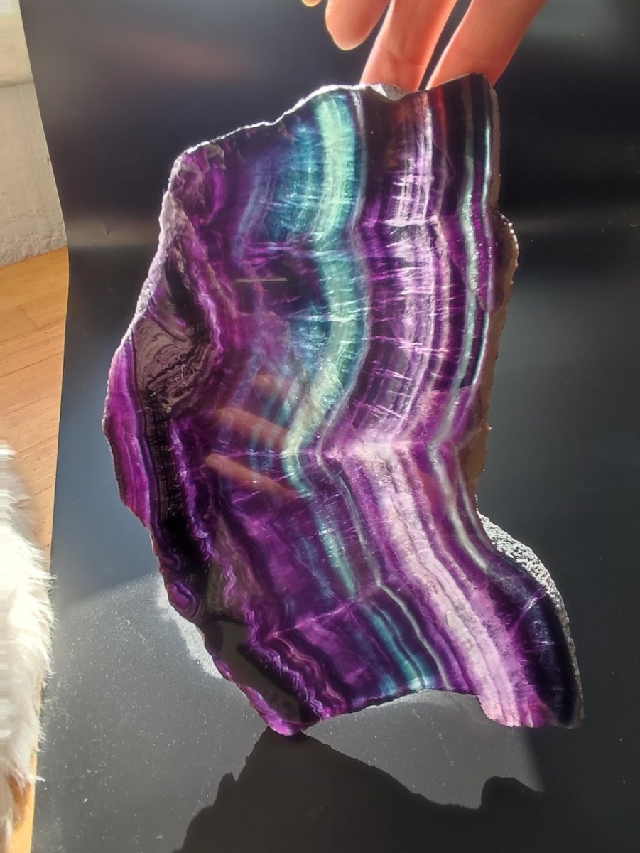 XL Fluorit Regenbogen Edelstein Scheibe Deko Kristall Fensterbank Haus Deko Sonne Wohnen Energie Heilstein Geschenk Sie Bunt Natur Rarität - Art of Nature Berlin