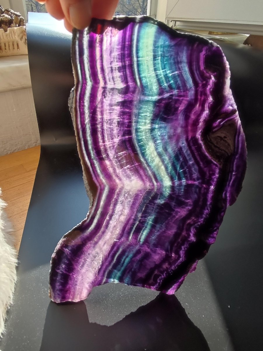 XL Fluorit Regenbogen Edelstein Scheibe Deko Kristall Fensterbank Haus Deko Sonne Wohnen Energie Heilstein Geschenk Sie Bunt Natur Rarität - Art of Nature Berlin