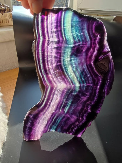 XL Fluorit Regenbogen Edelstein Scheibe Deko Kristall Fensterbank Haus Deko Sonne Wohnen Energie Heilstein Geschenk Sie Bunt Natur Rarität - Art of Nature Berlin