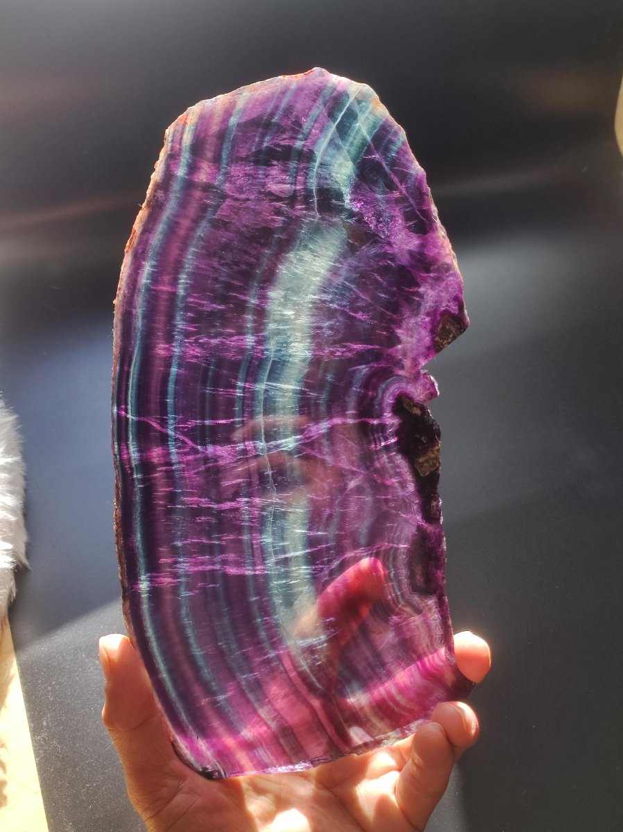 XL Fluorit Regenbogen Edelstein Scheibe Deko Kristall Fensterbank Haus Deko Sonne Wohnen Energie Heilstein Geschenk Sie Bunt Natur Rarität - Art of Nature Berlin