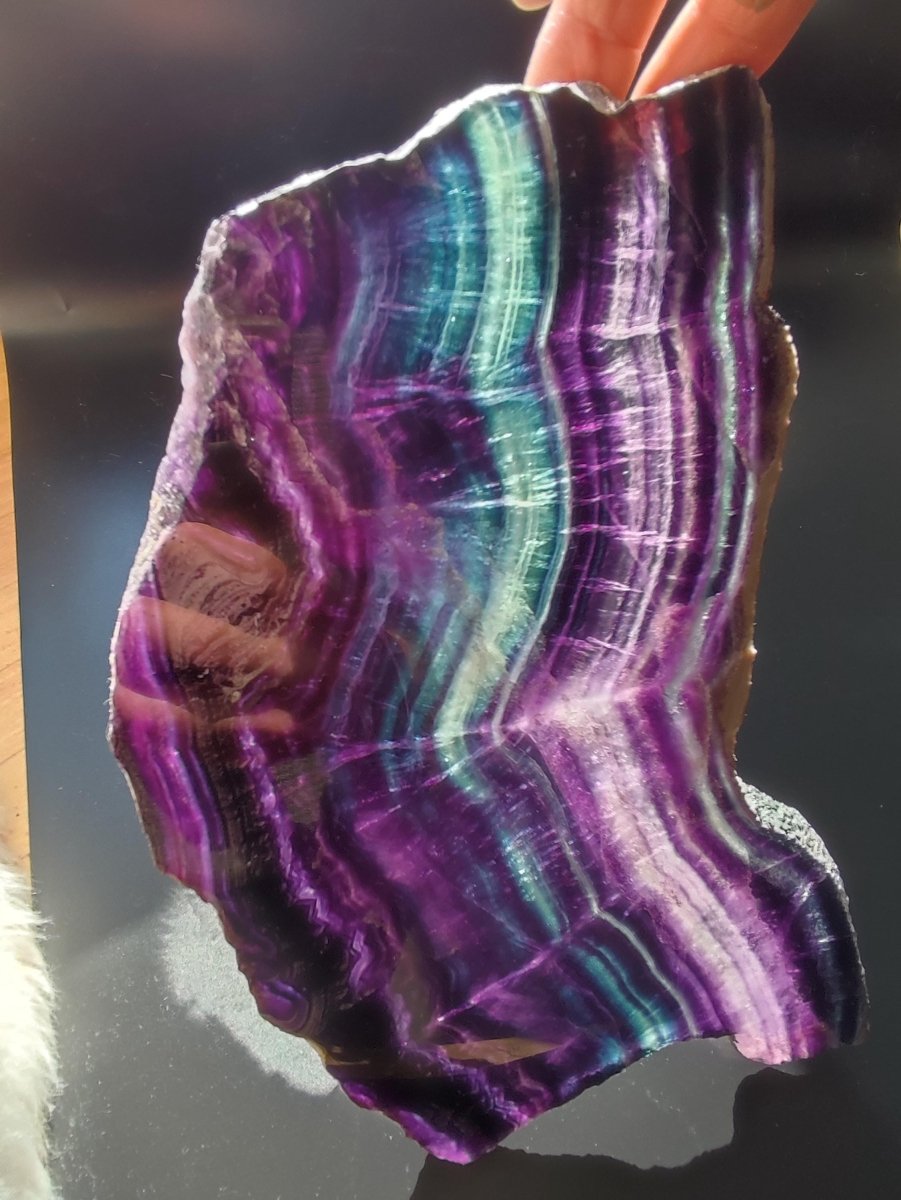 XL Fluorit Regenbogen Edelstein Scheibe Deko Kristall Fensterbank Haus Deko Sonne Wohnen Energie Heilstein Geschenk Sie Bunt Natur Rarität - Art of Nature Berlin