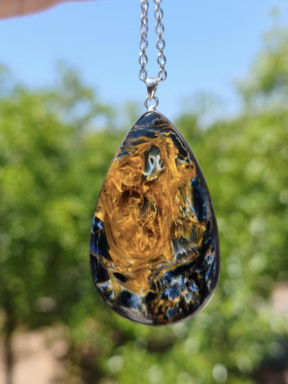 XL Pietersite gold blau AAA - 925 Sterling Silber Edelstein Kette Natur Rarität Heilstein Kristall Mann Frau Er Sie Geschenk Flash Qualität - Art of Nature Berlin