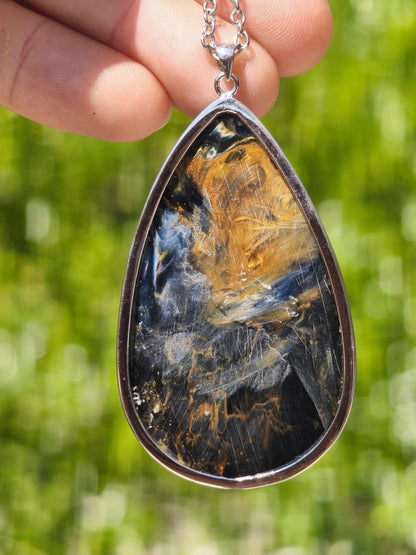 XL Pietersite gold blau AAA - 925 Sterling Silber Edelstein Kette Natur Rarität Heilstein Kristall Mann Frau Er Sie Geschenk Flash Qualität - Art of Nature Berlin