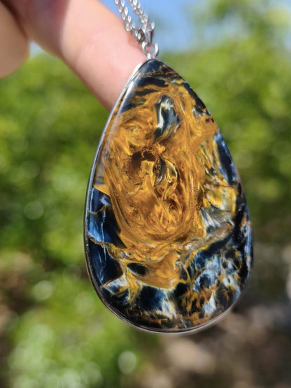 XL Pietersite gold blau AAA - 925 Sterling Silber Edelstein Kette Natur Rarität Heilstein Kristall Mann Frau Er Sie Geschenk Flash Qualität - Art of Nature Berlin