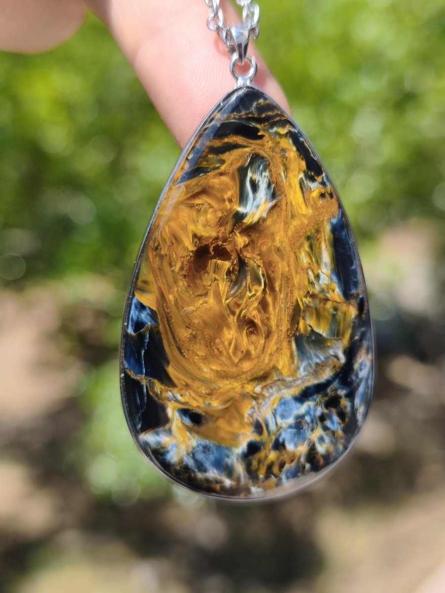 XL Pietersite gold blau AAA - 925 Sterling Silber Edelstein Kette Natur Rarität Heilstein Kristall Mann Frau Er Sie Geschenk Flash Qualität - Art of Nature Berlin