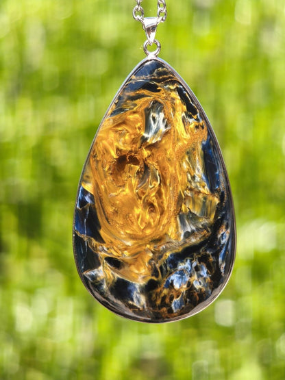 XL Pietersite gold blau AAA - 925 Sterling Silber Edelstein Kette Natur Rarität Heilstein Kristall Mann Frau Er Sie Geschenk Flash Qualität - Art of Nature Berlin