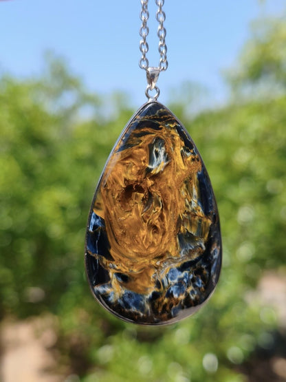 XL Pietersite gold blau AAA - 925 Sterling Silber Edelstein Kette Natur Rarität Heilstein Kristall Mann Frau Er Sie Geschenk Flash Qualität - Art of Nature Berlin