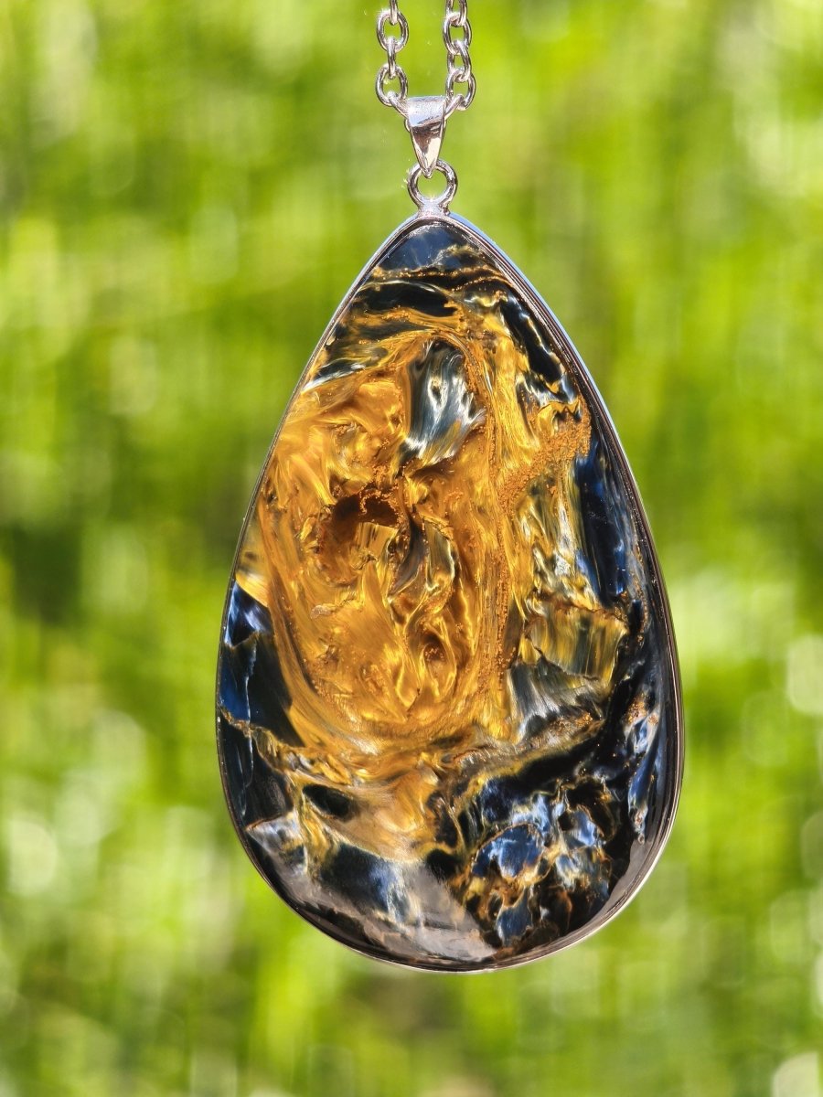 XL Pietersite gold blau AAA - 925 Sterling Silber Edelstein Kette Natur Rarität Heilstein Kristall Mann Frau Er Sie Geschenk Flash Qualität - Art of Nature Berlin