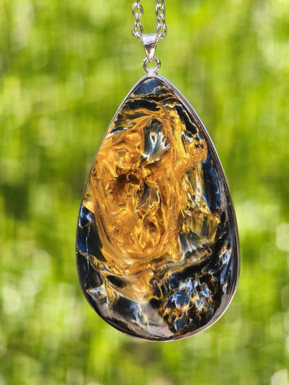 XL Pietersite gold blau AAA - 925 Sterling Silber Edelstein Kette Natur Rarität Heilstein Kristall Mann Frau Er Sie Geschenk Flash Qualität - Art of Nature Berlin