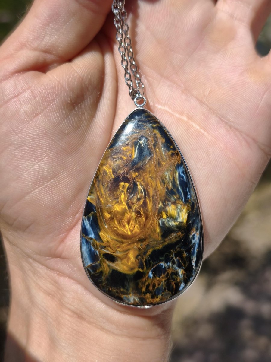 XL Pietersite gold blau AAA - 925 Sterling Silber Edelstein Kette Natur Rarität Heilstein Kristall Mann Frau Er Sie Geschenk Flash Qualität - Art of Nature Berlin